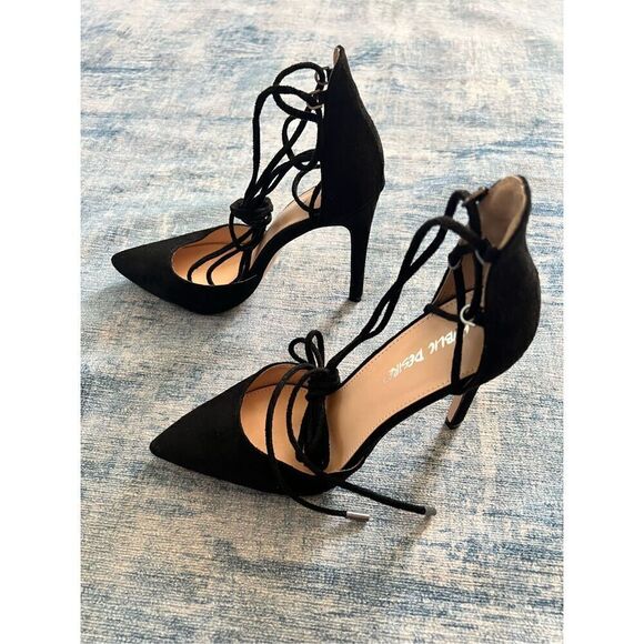 Public Desire Black Faux Suede Lace Up Stiletto High Heels Size 9 - Picture 4 of 8